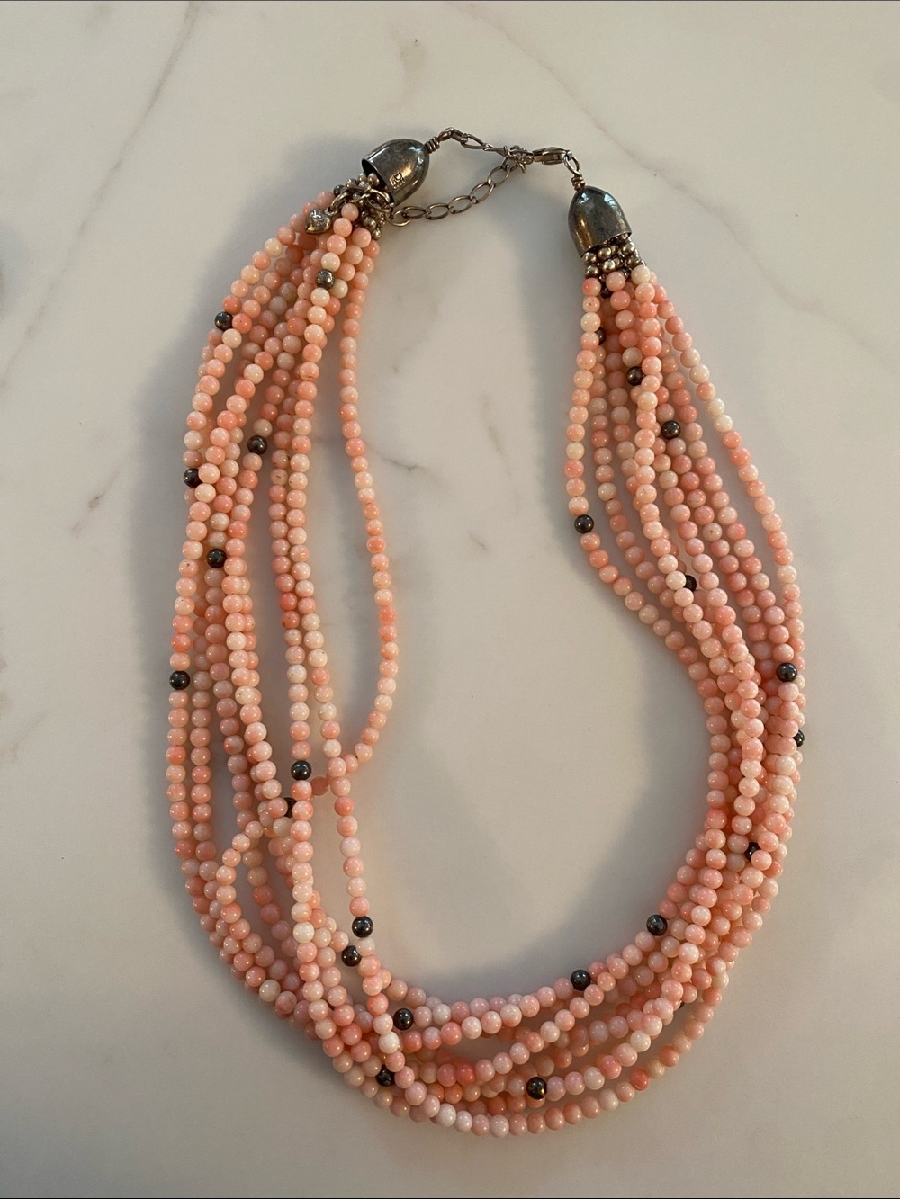 Vintage Jay King Multi-Strand Genuine Pink Coral Beaded Necklace, 925 Hardware